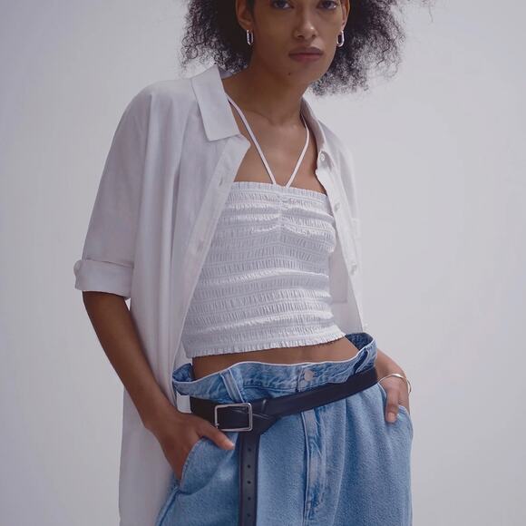 Madewell Lexi Poplin Smocked Halter Crop Top Women’s size medium - Picture 9 of 9